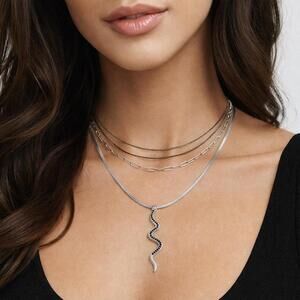 Berry Jewelry Silver Tone Snake Charm Drop Layered Necklace - 16"